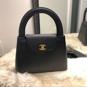 ❌SOLD❌CHANEL vintage black gold caviar leather top handle Kelly bag